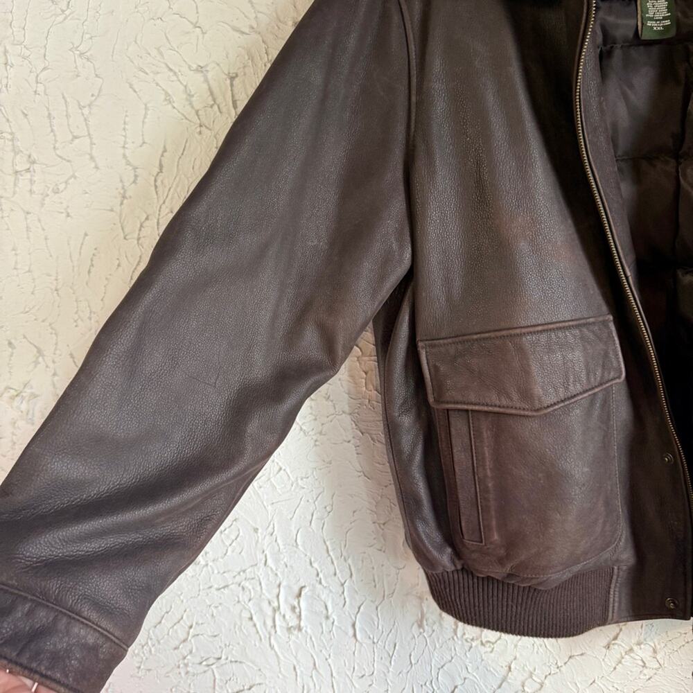 Vintage Eddie Bauer Lambskin Leather Goose Down Bomber Jacket with Plush Collar - Picture 4 of 16